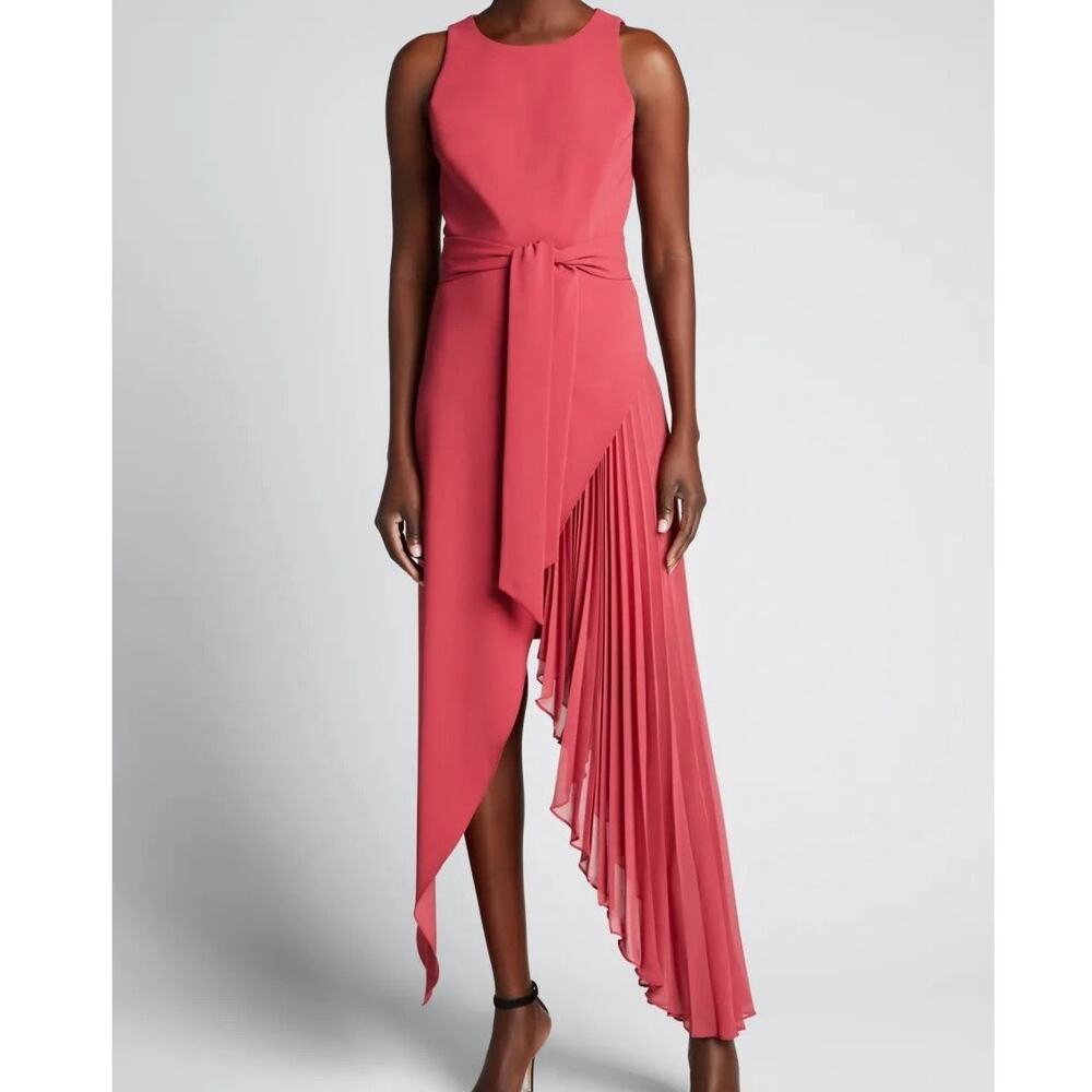 Badgley Mischka Pink Sleeveless Asymmetrical Side-Pleated Dress Size 8